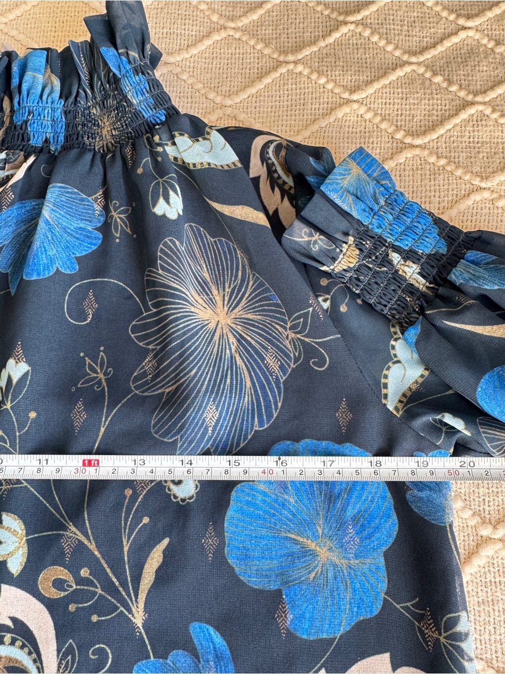 Tuckernuck Sadie Top S Nouveau Floral Smocked Mock Neck Sheer Lined Blouse - Picture 8 of 10